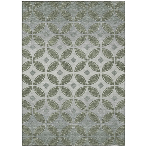 HomeRoots 5' X 8' Artichoke Green Geometric Area Rug - Washable, Stain-Resistant for Indoor & Outdoor Use! 691435