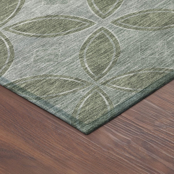 HomeRoots 5' X 8' Artichoke Green Geometric Area Rug - Washable, Stain-Resistant for Indoor & Outdoor Use! 691435