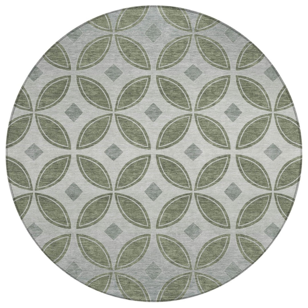HomeRoots 8' Artichoke Green & Ivory Geometric Indoor/Outdoor Rug - Washable, Durable, Stylish & Versatile! 691436