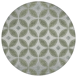 HomeRoots 8' Artichoke Green & Ivory Geometric Indoor/Outdoor Rug - Washable, Durable, Stylish & Versatile! 691436