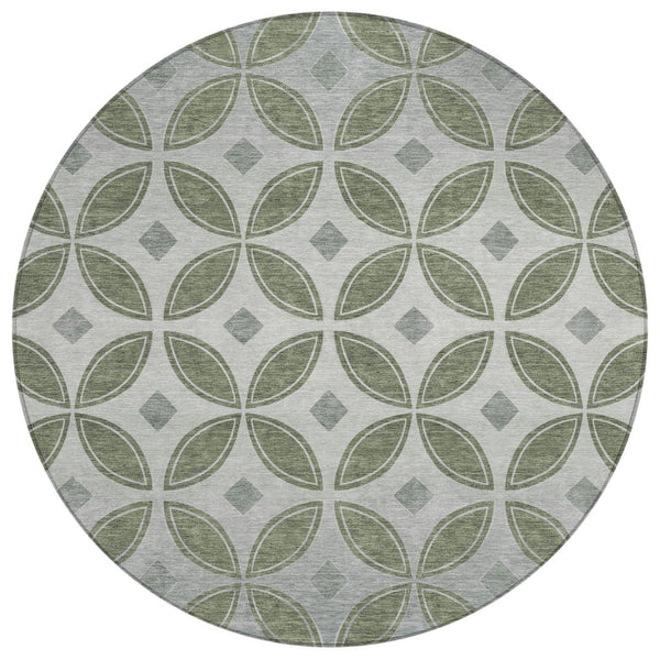 HomeRoots 8' Artichoke Green & Ivory Geometric Indoor/Outdoor Rug - Washable, Durable, Stylish & Versatile! 691436