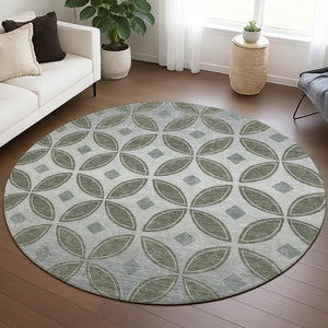 HomeRoots 8' Artichoke Green & Ivory Geometric Indoor/Outdoor Rug - Washable, Durable, Stylish & Versatile! 691436