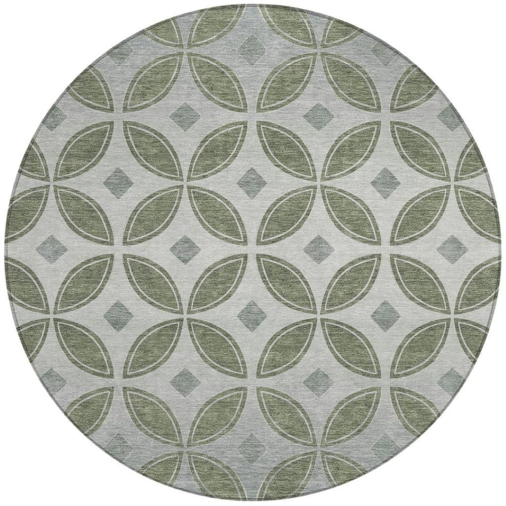 HomeRoots 8' Artichoke Green & Ivory Geometric Indoor/Outdoor Rug - Washable, Durable, Stylish & Versatile! 691436