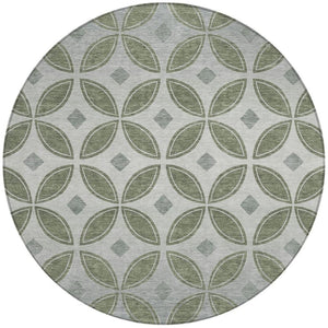 HomeRoots 8' Artichoke Green & Ivory Geometric Indoor/Outdoor Rug - Washable, Durable, Stylish & Versatile! 691436