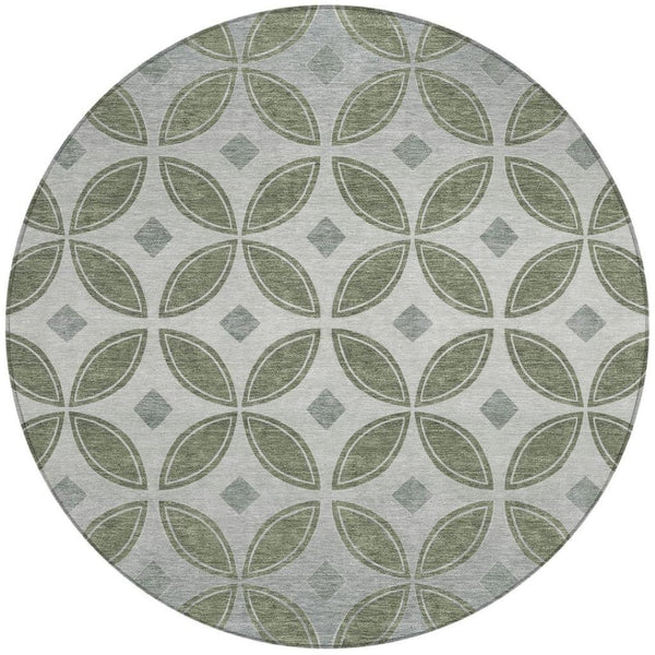 HomeRoots 8' Artichoke Green & Ivory Geometric Indoor/Outdoor Rug - Washable, Durable, Stylish & Versatile! 691436