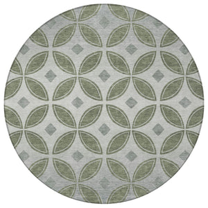 HomeRoots 8' Artichoke Green & Ivory Geometric Indoor/Outdoor Rug - Washable, Durable, Stylish & Versatile! 691436