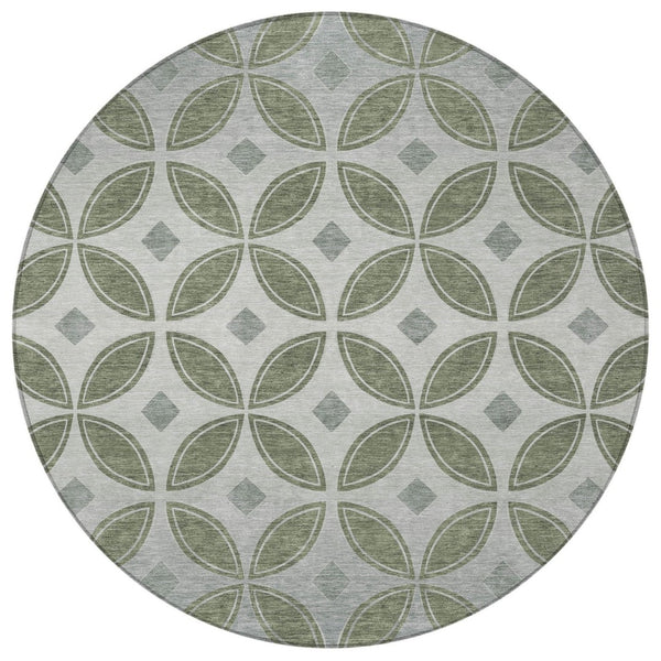 HomeRoots 8' Artichoke Green & Ivory Geometric Indoor/Outdoor Rug - Washable, Durable, Stylish & Versatile! 691436