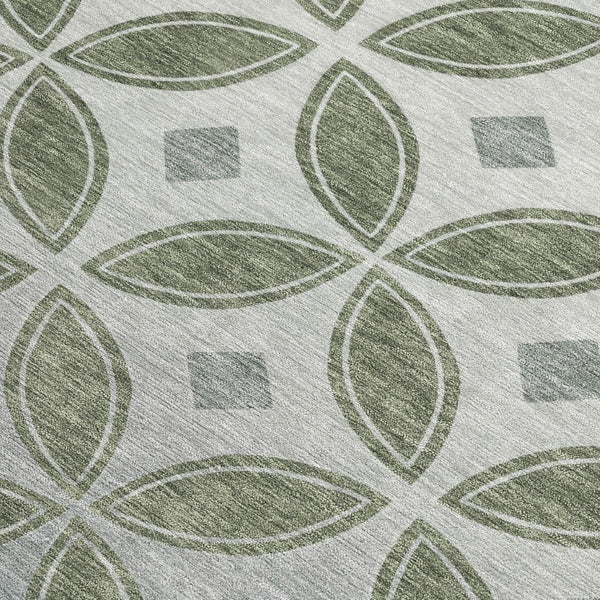 HomeRoots 8' X 10' Artichoke Green & Ivory Geometric Washable Rug - Durable, Stylish for Indoor & Outdoor Use 691437