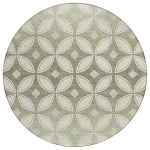 HomeRoots 8' Round Geometric Washable Area Rug in Beige, Ivory & Sage - Perfect for Indoor & Outdoor Spaces! 691442