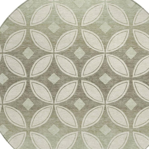 HomeRoots 8' Round Geometric Washable Area Rug in Beige, Ivory & Sage - Perfect for Indoor & Outdoor Spaces! 691442