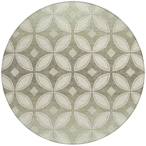 HomeRoots 8' Round Geometric Washable Area Rug in Beige, Ivory & Sage - Perfect for Indoor & Outdoor Spaces! 691442