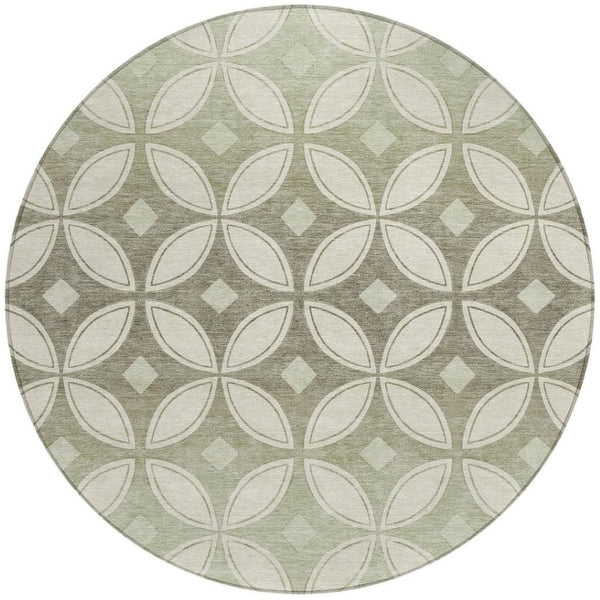 HomeRoots 8' Round Geometric Washable Area Rug in Beige, Ivory & Sage - Perfect for Indoor & Outdoor Spaces! 691442