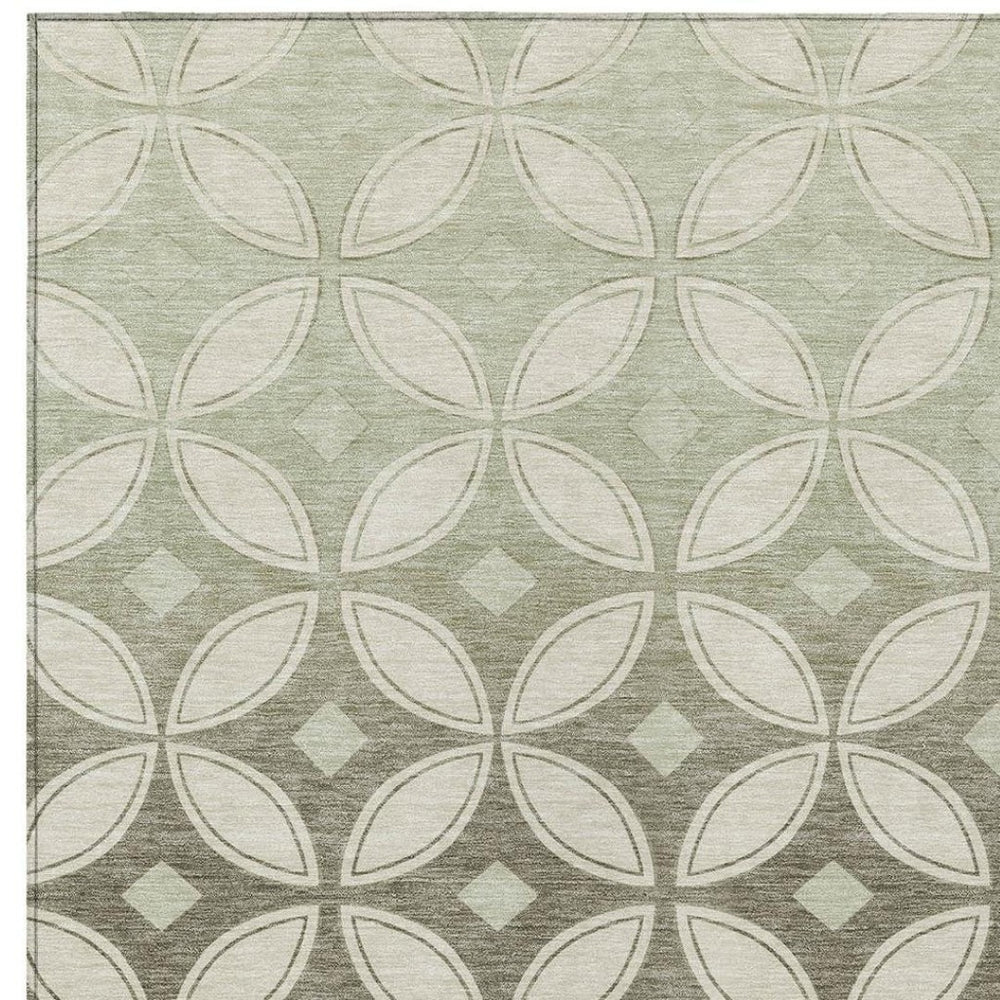 HomeRoots 8' X 10' Washable Beige, Ivory & Sage Geometric Area Rug for Indoor & Outdoor Spaces, Easy Care! 691443