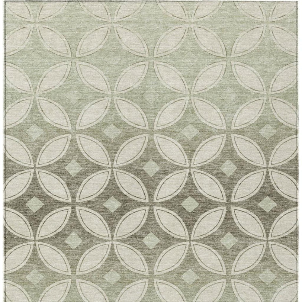 HomeRoots 9' X 12' Washable Beige, Ivory & Sage Geometric Area Rug for Indoor/Outdoor High-Traffic Spaces 691444