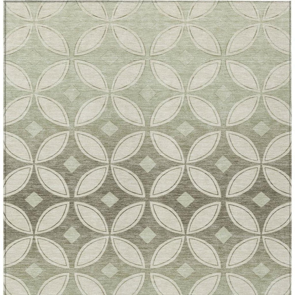HomeRoots 9' X 12' Washable Beige, Ivory & Sage Geometric Area Rug for Indoor/Outdoor High-Traffic Spaces 691444