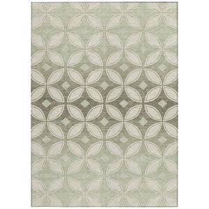 HomeRoots 9' X 12' Washable Beige, Ivory & Sage Geometric Area Rug for Indoor/Outdoor High-Traffic Spaces 691444