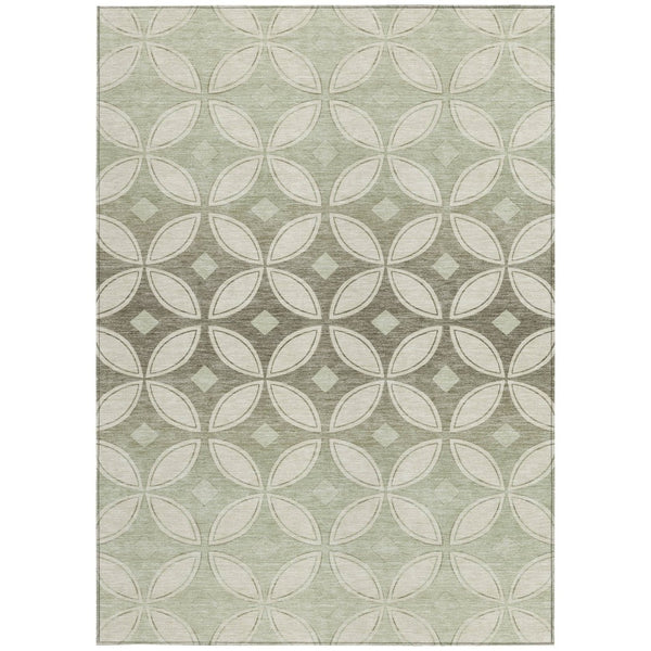 HomeRoots 9' X 12' Washable Beige, Ivory & Sage Geometric Area Rug for Indoor/Outdoor High-Traffic Spaces 691444