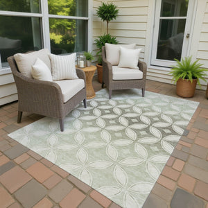 HomeRoots 9' X 12' Washable Beige, Ivory & Sage Geometric Area Rug for Indoor/Outdoor High-Traffic Spaces 691444