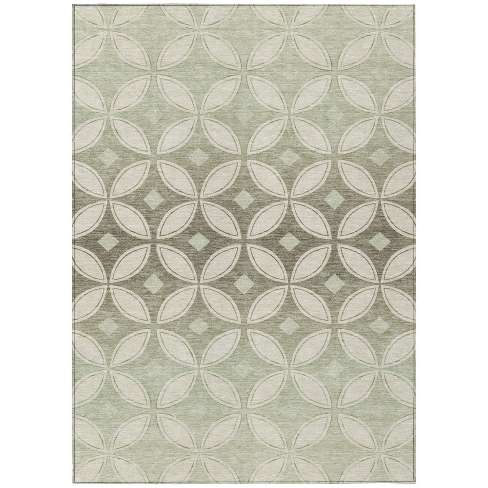 HomeRoots 9' X 12' Washable Beige, Ivory & Sage Geometric Area Rug for Indoor/Outdoor High-Traffic Spaces 691444