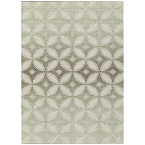 HomeRoots 9' X 12' Washable Beige, Ivory & Sage Geometric Area Rug for Indoor/Outdoor High-Traffic Spaces 691444