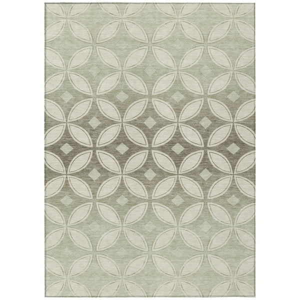 HomeRoots 9' X 12' Washable Beige, Ivory & Sage Geometric Area Rug for Indoor/Outdoor High-Traffic Spaces 691444