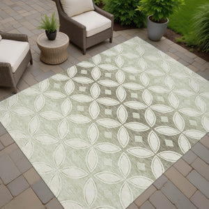 HomeRoots 9' X 12' Washable Beige, Ivory & Sage Geometric Area Rug for Indoor/Outdoor High-Traffic Spaces 691444