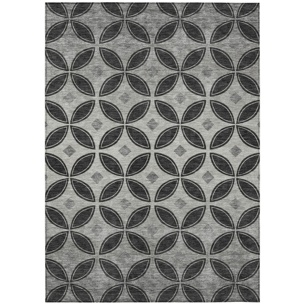 HomeRoots 5' X 8' Black And Ivory Geometric Washable Area Rug – Durable, Stylish, Perfect for Indoor & Outdoor Use 691447