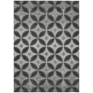 HomeRoots 5' X 8' Black And Ivory Geometric Washable Area Rug – Durable, Stylish, Perfect for Indoor & Outdoor Use 691447