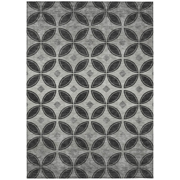 HomeRoots 5' X 8' Black And Ivory Geometric Washable Area Rug – Durable, Stylish, Perfect for Indoor & Outdoor Use 691447