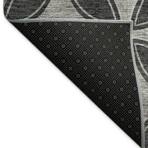 HomeRoots 5' X 8' Black And Ivory Geometric Washable Area Rug – Durable, Stylish, Perfect for Indoor & Outdoor Use 691447
