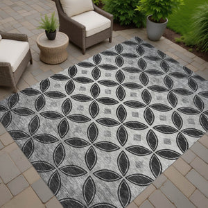 HomeRoots 5' X 8' Black And Ivory Geometric Washable Area Rug – Durable, Stylish, Perfect for Indoor & Outdoor Use 691447
