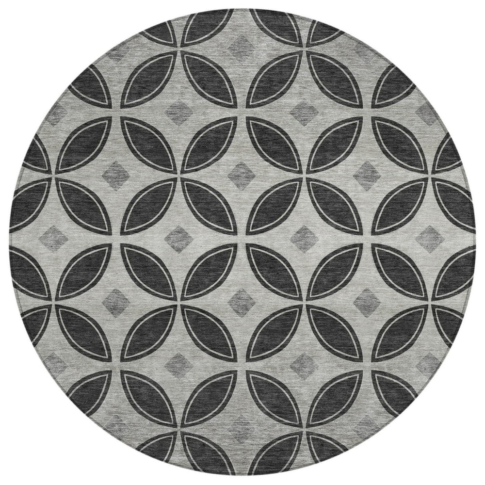 HomeRoots 8' Black And Ivory Round Geometric Washable Area Rug - Stylish, Durable, Indoor/Outdoor, Easy Care! 691448