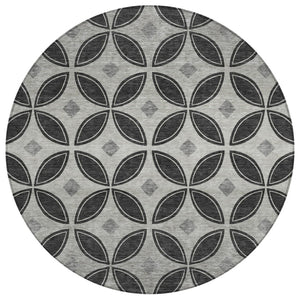 HomeRoots 8' Black And Ivory Round Geometric Washable Area Rug - Stylish, Durable, Indoor/Outdoor, Easy Care! 691448