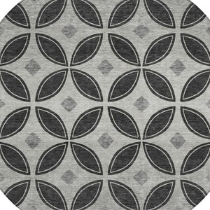 HomeRoots 8' Black And Ivory Round Geometric Washable Area Rug - Stylish, Durable, Indoor/Outdoor, Easy Care! 691448