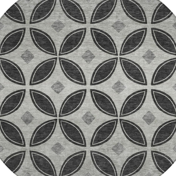 HomeRoots 8' Black And Ivory Round Geometric Washable Area Rug - Stylish, Durable, Indoor/Outdoor, Easy Care! 691448