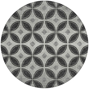HomeRoots 8' Black And Ivory Round Geometric Washable Area Rug - Stylish, Durable, Indoor/Outdoor, Easy Care! 691448