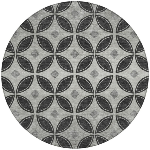 HomeRoots 8' Black And Ivory Round Geometric Washable Area Rug - Stylish, Durable, Indoor/Outdoor, Easy Care! 691448