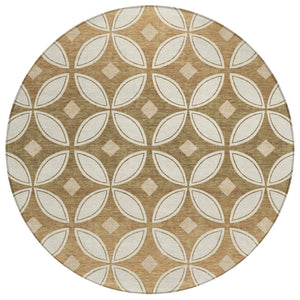 HomeRoots 8' Copper and Ivory Round Geometric Area Rug - Washable, Durable, Stylish for Indoor & Outdoor Use 691454
