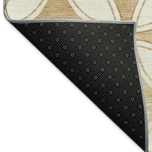HomeRoots 8' Copper and Ivory Round Geometric Area Rug - Washable, Durable, Stylish for Indoor & Outdoor Use 691454