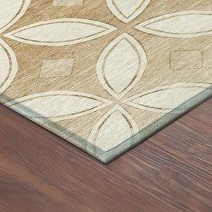 HomeRoots 8' Copper and Ivory Round Geometric Area Rug - Washable, Durable, Stylish for Indoor & Outdoor Use 691454