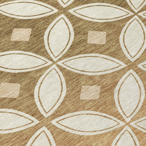 HomeRoots 8' Copper and Ivory Round Geometric Area Rug - Washable, Durable, Stylish for Indoor & Outdoor Use 691454