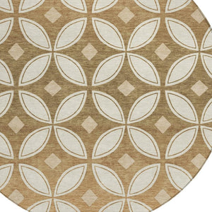 HomeRoots 8' Copper and Ivory Round Geometric Area Rug - Washable, Durable, Stylish for Indoor & Outdoor Use 691454