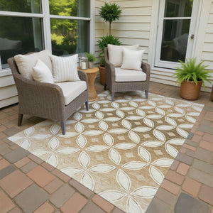 HomeRoots 10' Copper and Ivory Geometric Indoor-Outdoor Area Rug | Washable, Durable, Stain-Resistant Design 691457