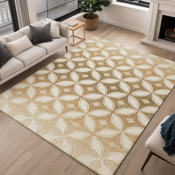 HomeRoots 10' Copper and Ivory Geometric Indoor-Outdoor Area Rug | Washable, Durable, Stain-Resistant Design 691457