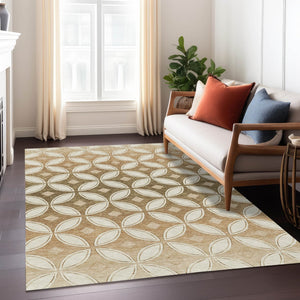 HomeRoots 10' Copper and Ivory Geometric Indoor-Outdoor Area Rug | Washable, Durable, Stain-Resistant Design 691457