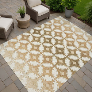 HomeRoots 10' Copper and Ivory Geometric Indoor-Outdoor Area Rug | Washable, Durable, Stain-Resistant Design 691457