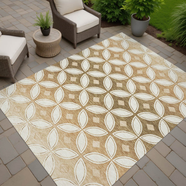 HomeRoots 10' Copper and Ivory Geometric Indoor-Outdoor Area Rug | Washable, Durable, Stain-Resistant Design 691457