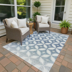 HomeRoots 5' X 8' Ivory and Blue Geometric Rug - Stylish, Washable, Durable Indoor/Outdoor Area Essential! 691459