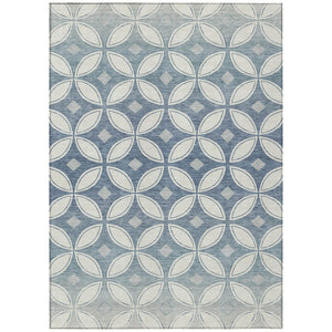 HomeRoots 5' X 8' Ivory and Blue Geometric Rug - Stylish, Washable, Durable Indoor/Outdoor Area Essential! 691459