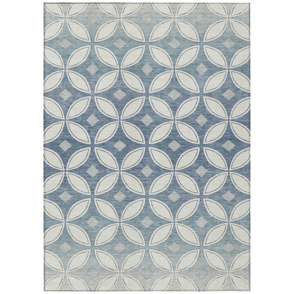 HomeRoots 5' X 8' Ivory and Blue Geometric Rug - Stylish, Washable, Durable Indoor/Outdoor Area Essential! 691459